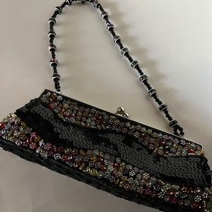 Retro Women's Purse Black Beaded And Sequined Metal Clasp Party Evening …
